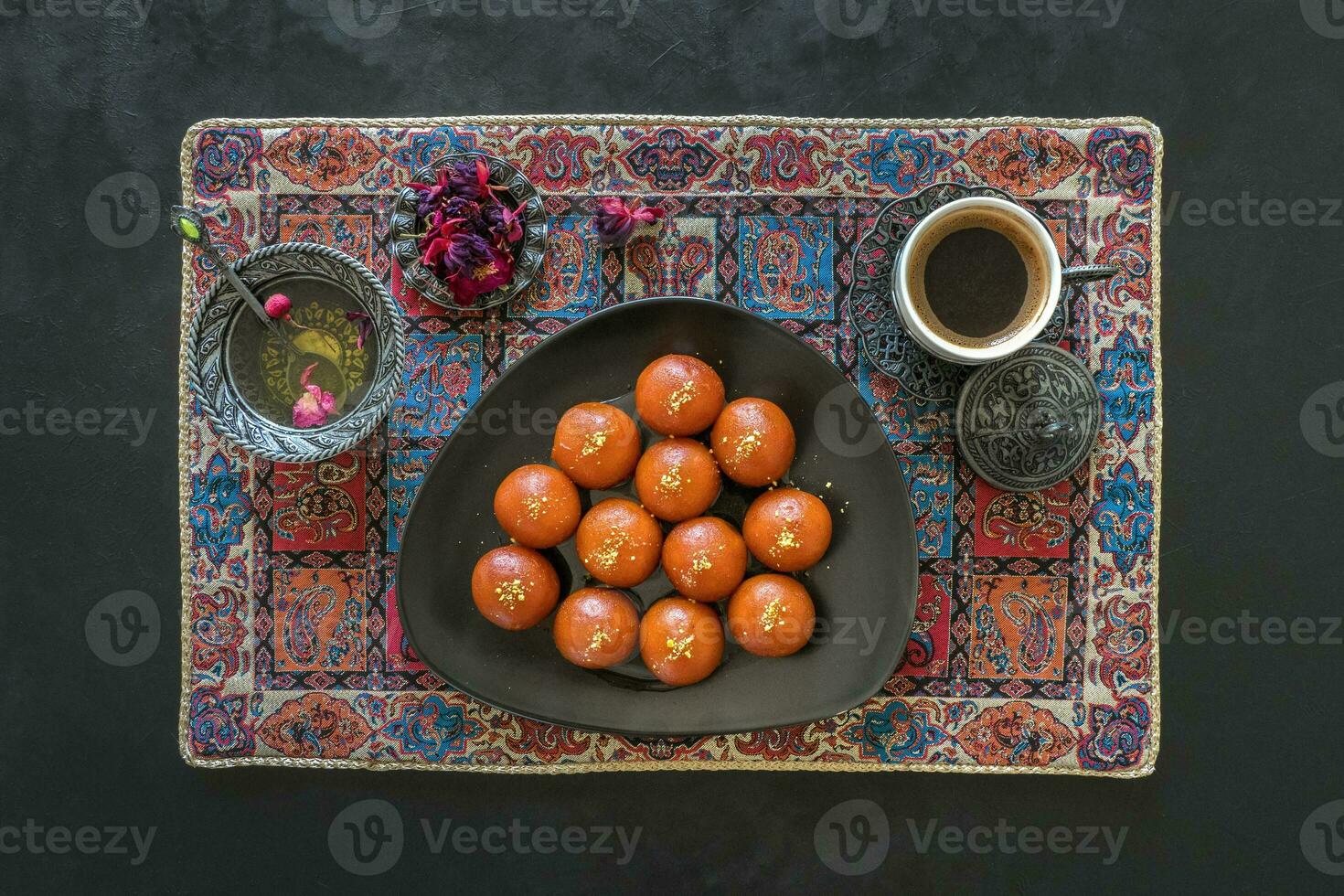 Indian traditional sweet Gulab Jamun, top view photo