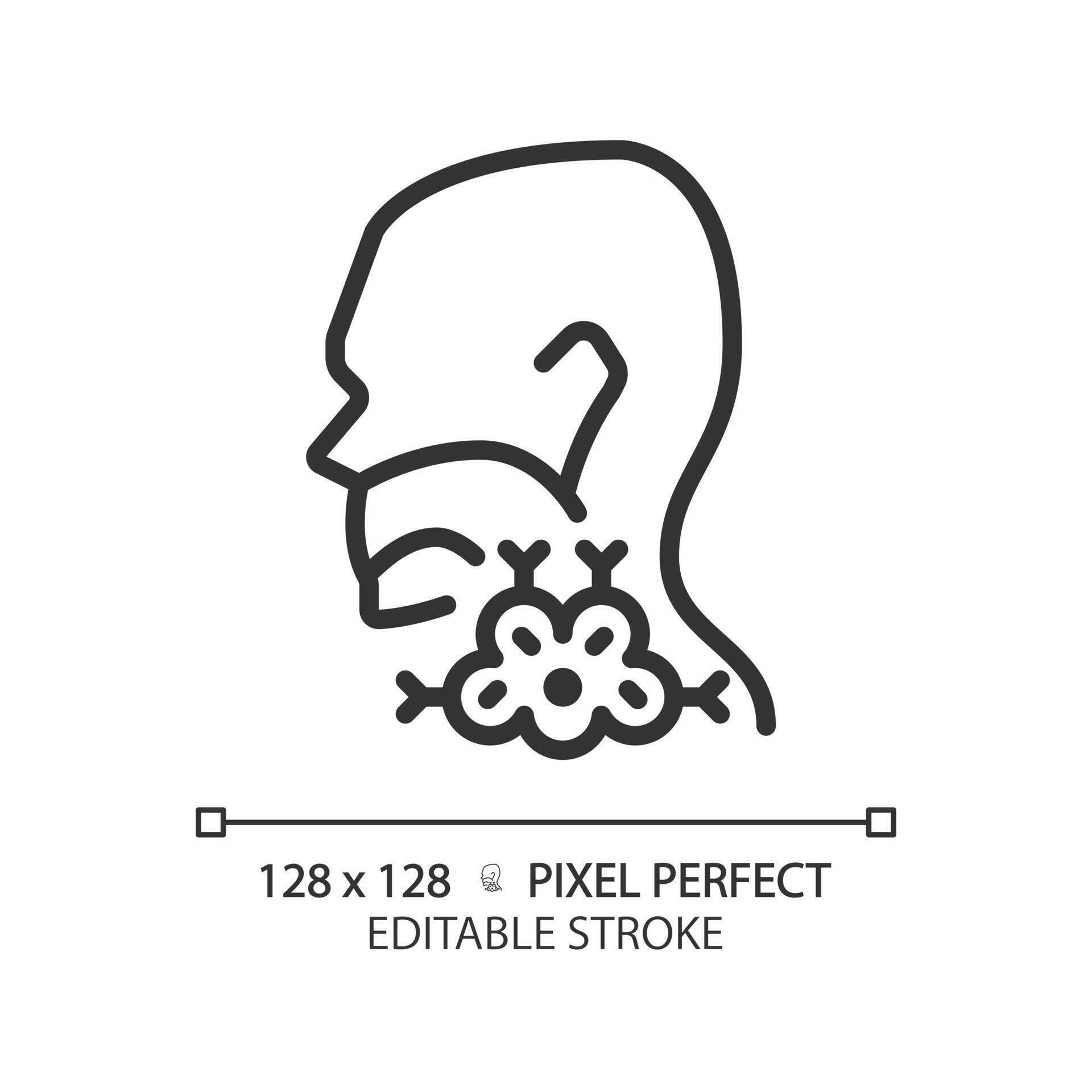 Throat cancer pixel perfect linear icon. Oncological diseases awareness