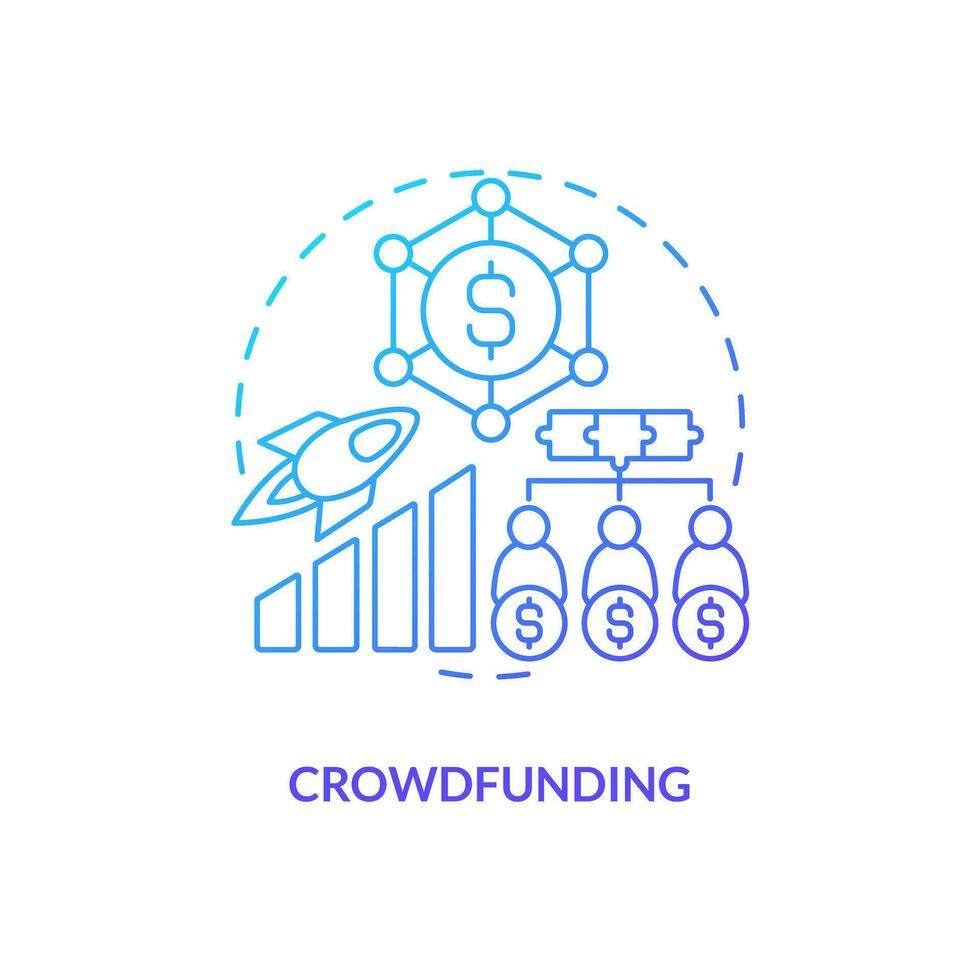 Crowdfunding blue gradient concept icon. Raise money online. Tech startup financing option abstract idea thin line illustration. Isolated outline drawing vector