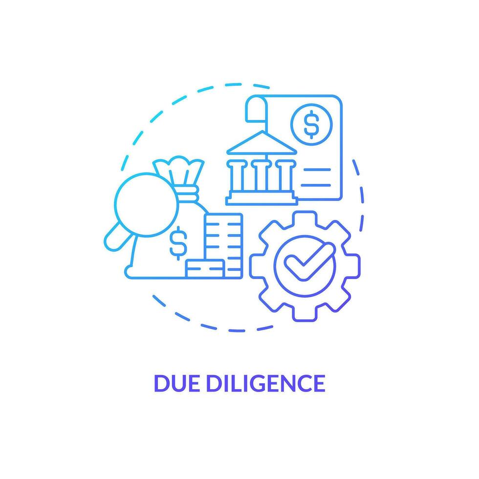 Due diligence blue gradient concept icon. IT firm development. Venture capital financing benefit abstract idea thin line illustration. Isolated outline drawing vector