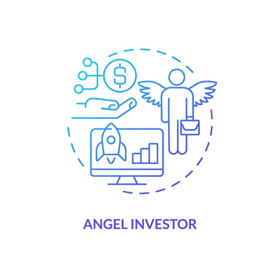 Angel investor blue gradient concept icon. Engaging sponsors. Tech startup financing option abstract idea thin line illustration. Isolated outline drawing vector