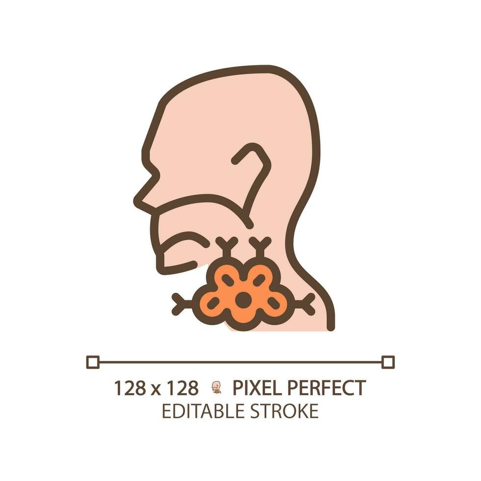 Throat cancer pixel perfect RGB color icon. Oncological diseases awareness. Dangerous health issue diagnostic. Thin line illustration. Contour symbol. Vector outline drawing. Editable stroke