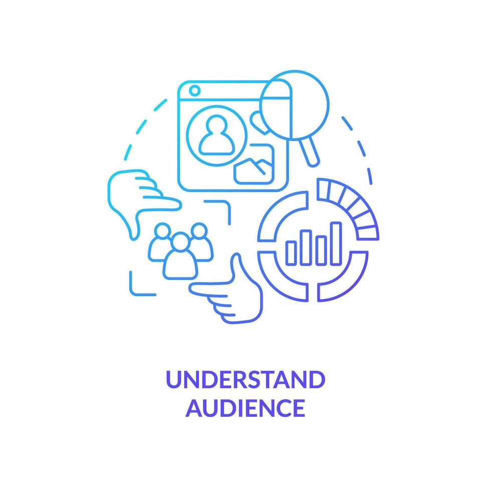 Understand audience blue gradient concept icon. Study customers. Get started with social media advertising abstract idea thin line illustration. Isolated outline drawing vector
