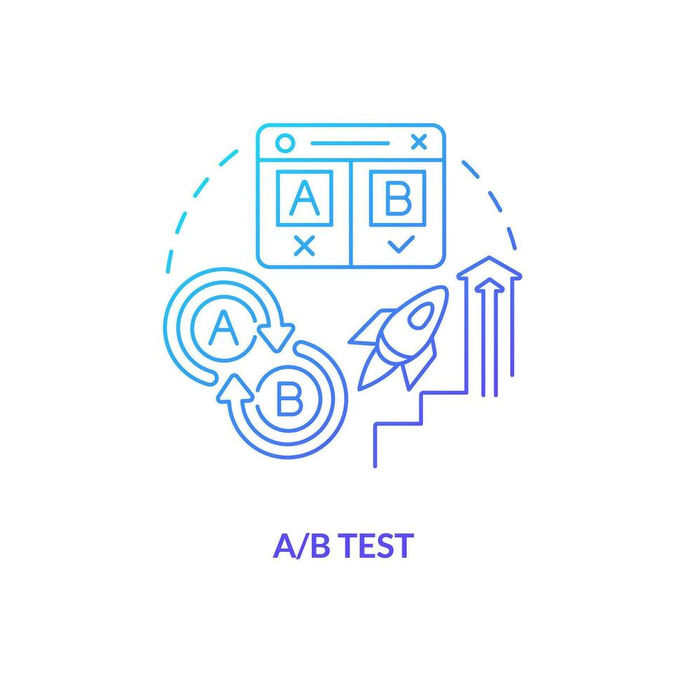A B test blue gradient concept icon. Different versions of ads. Social media advertising tip abstract idea thin line illustration. Isolated outline drawing vector