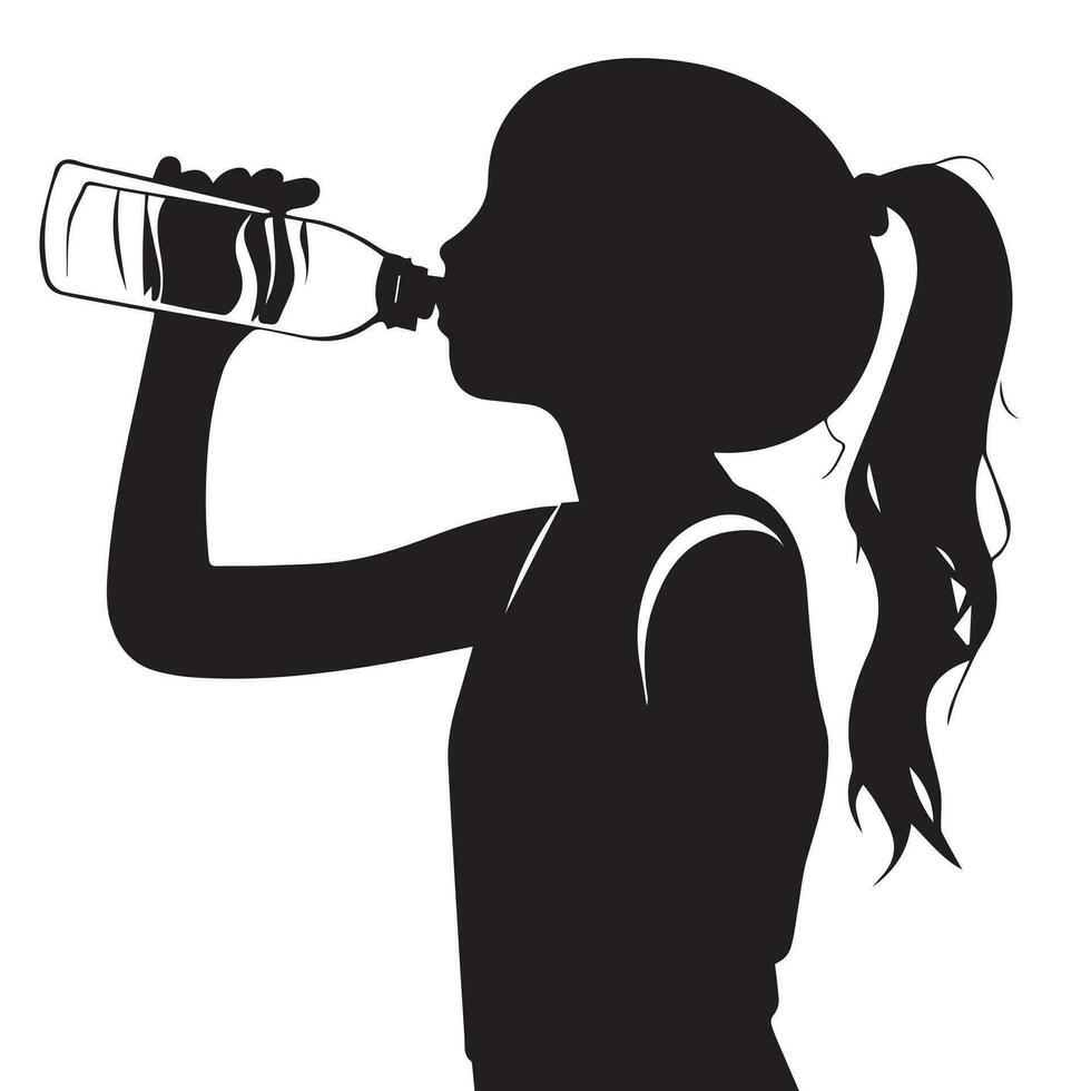 A Girl Drink Water Vector Silhouette Illustration