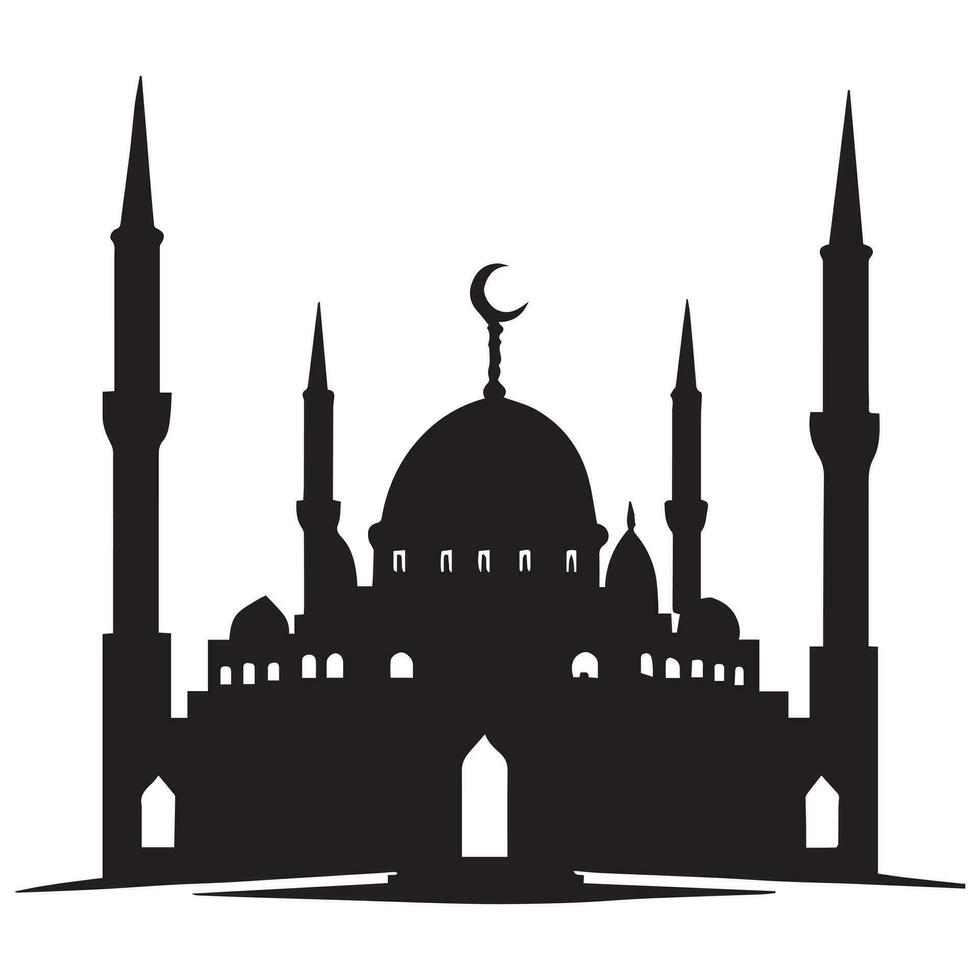 A Beautiful Mosque Vector Silhouette Illustration