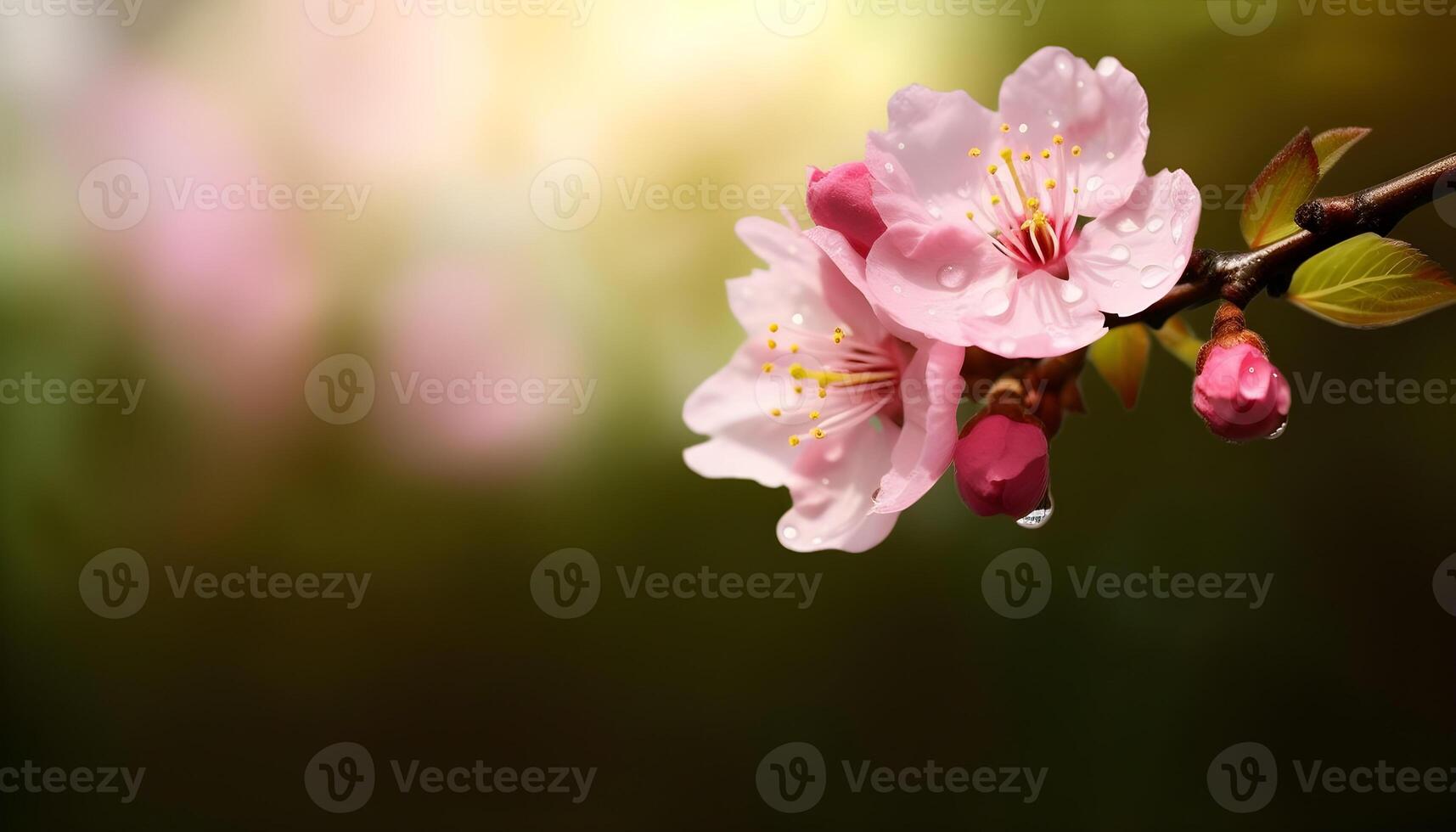 Sakura flowers or Cherry blossoms in full bloom on a pink background and backdrop, copy space for text, good as banner and wallpaper, season greetings, and other design material. photo