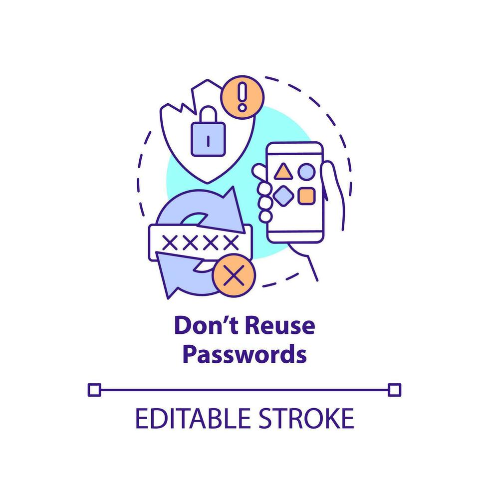 Do not reuse passwords concept icon. Unsafety login data. Prevent leaked information abstract idea thin line illustration. Isolated outline drawing. Editable stroke vector