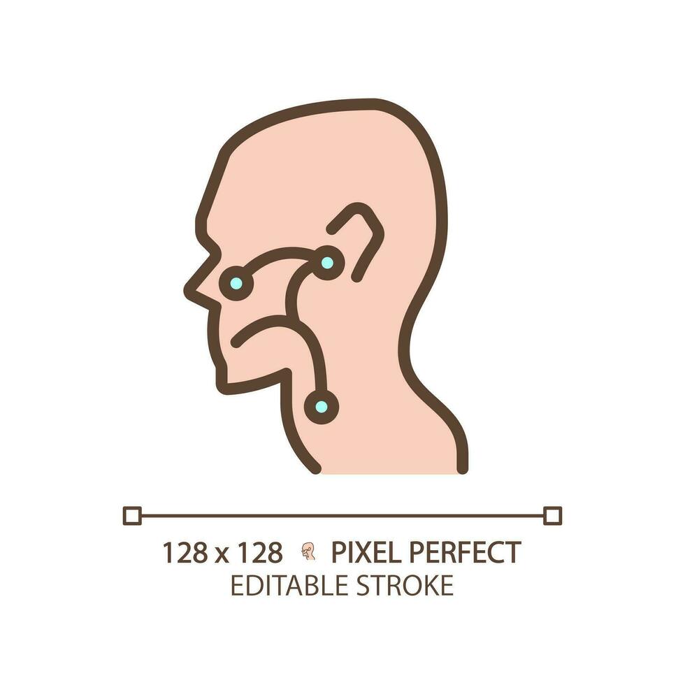 Ear, nose and throat pixel perfect RGB color icon. Otorhinolaryngological treatment. Medical care to prevent disease. Thin line illustration. Contour symbol. Vector outline drawing. Editable stroke