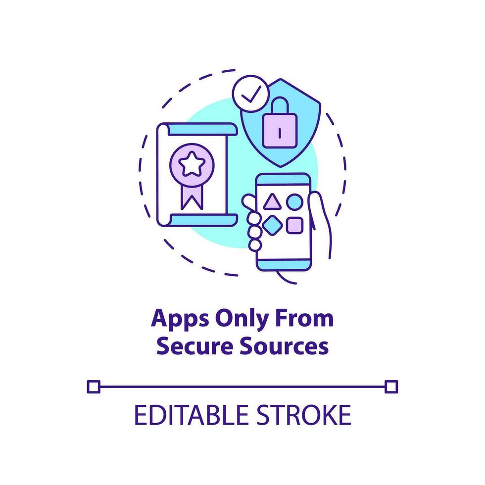 Apps only from secure sources concept icon. Download from official site. Safety abstract idea thin line illustration. Isolated outline drawing. Editable stroke vector
