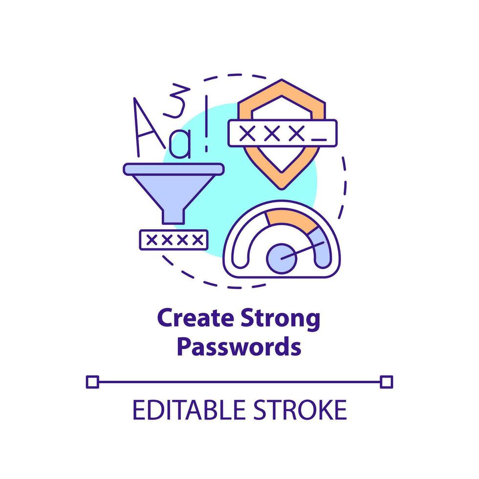 Create strong password concept icon. Login security. Phone safety. Reliable lock data abstract idea thin line illustration. Isolated outline drawing. Editable stroke vector