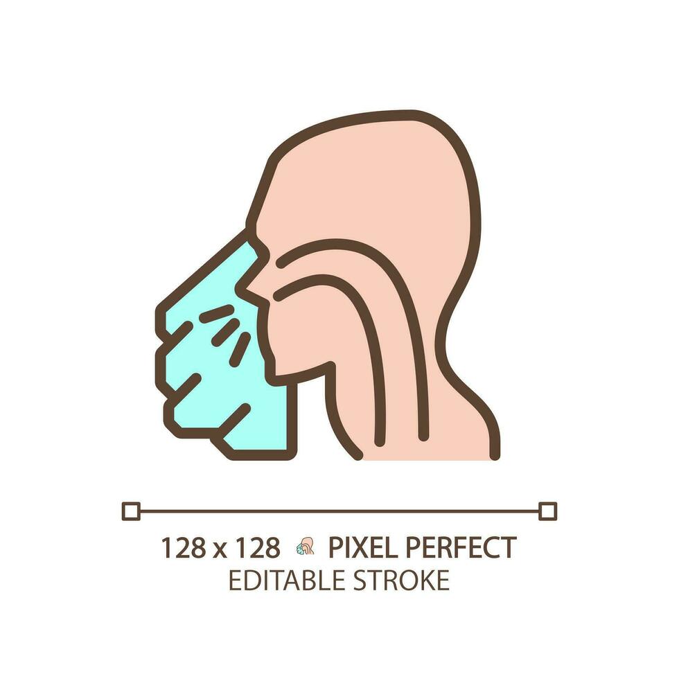 Sneezing pixel perfect RGB color icon. Infectious respiratory disease. Virus spreading prevention. Sick patient. Thin line illustration. Contour symbol. Vector outline drawing. Editable stroke