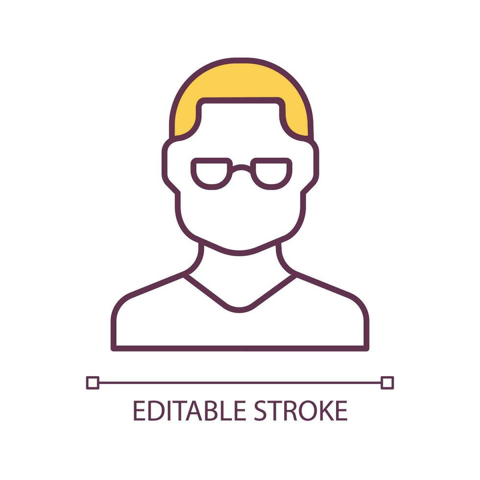 Man with eyeglasses RGB color icon. Problem with eyesight. Accessory for vision correction. Isolated vector illustration. Simple filled line drawing. Editable stroke