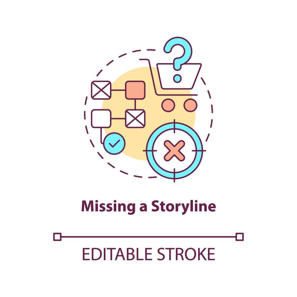 Missing storyline concept icon. Mistake to avoid when attracting clients abstract idea thin line illustration. Isolated outline drawing. Editable stroke vector