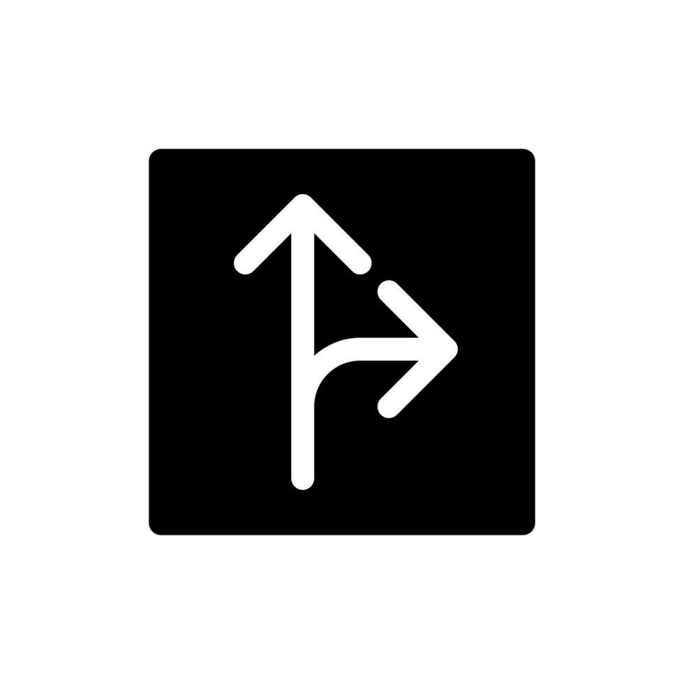 Derecho y giro Derecha tráfico firmar negro glifo ui icono. dirigente flechas usuario interfaz diseño. silueta símbolo en blanco espacio. sólido pictograma para web, móvil. aislado vector ilustración