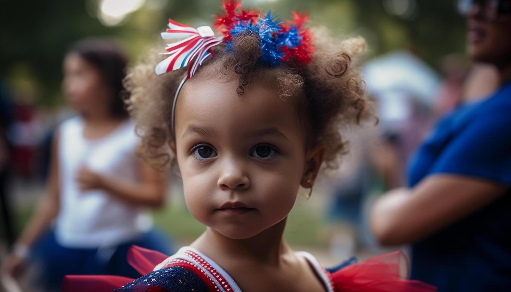 Smiling children celebrate American patriotism outdoors together generated by AI photo
