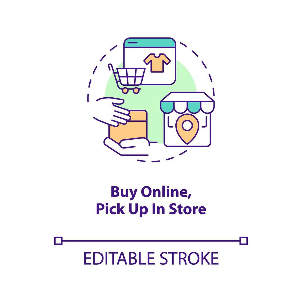 Buy online and pick up in store concept icon. Attract clients to retail point way abstract idea thin line illustration. Isolated outline drawing. Editable stroke vector