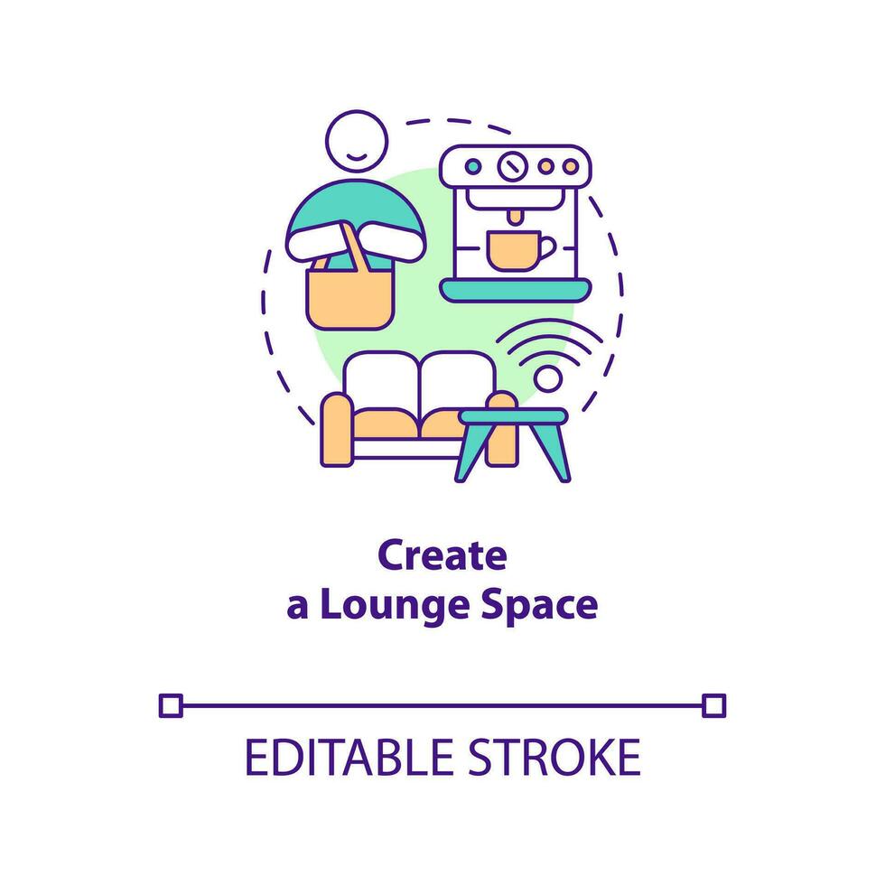 Create lounge space concept icon. Attract clients to retail store way abstract idea thin line illustration. Isolated outline drawing. Editable stroke vector