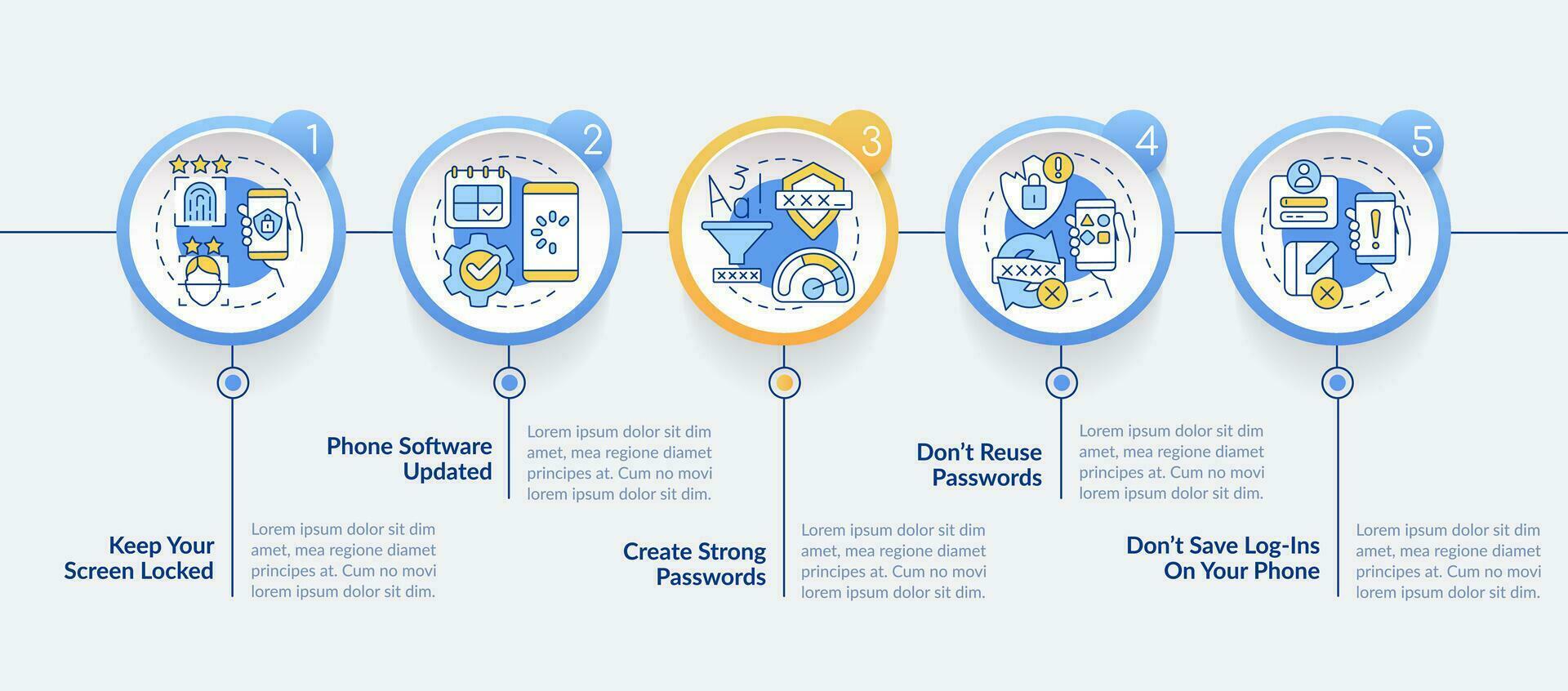 Mobile phone security tips circle infographic template data