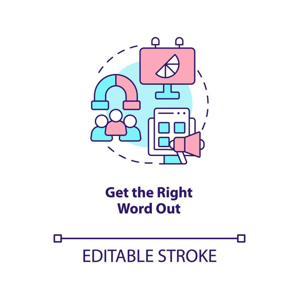 Getting right word out concept icon. Attracting new customers strategy abstract idea thin line illustration. Isolated outline drawing. Editable stroke vector