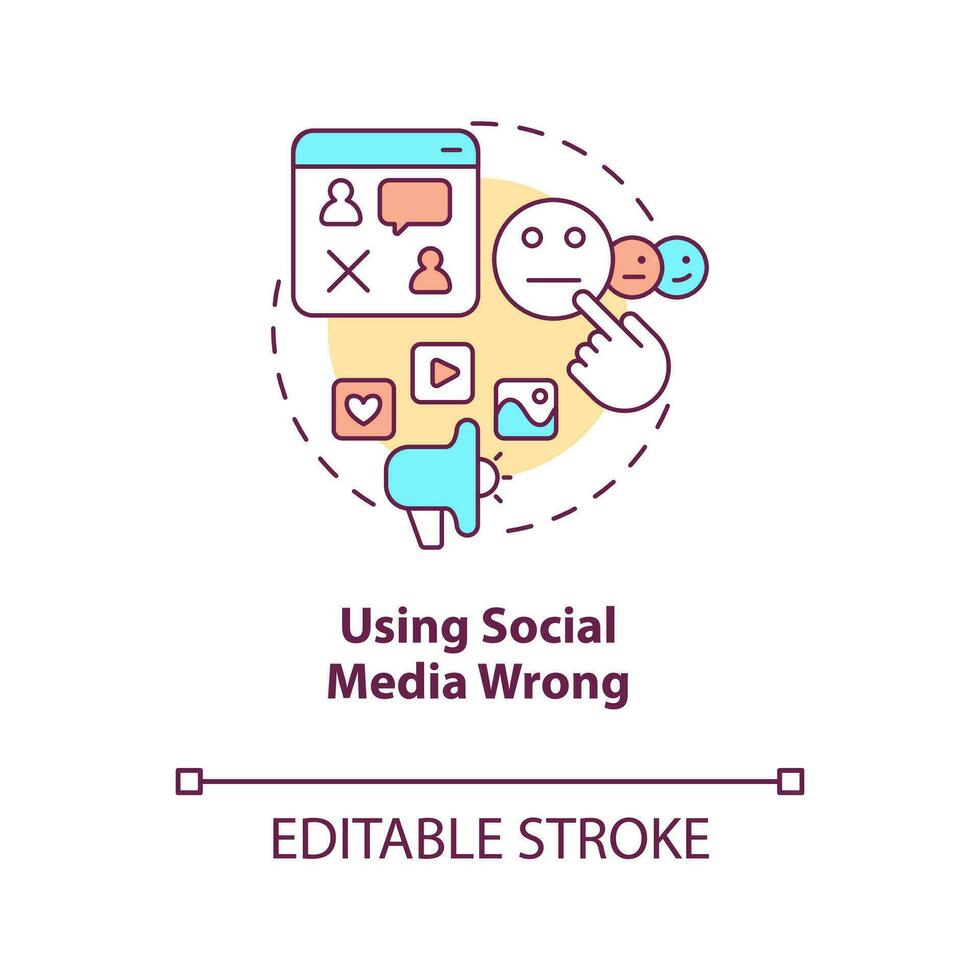 Using social media wrong concept icon. Mistake to avoid when attracting consumers abstract idea thin line illustration. Isolated outline drawing. Editable stroke vector