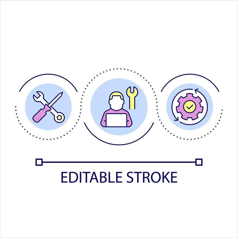 Computer service loop concept icon. Hardware maintenance company. Set up software. Testing device abstract idea thin line illustration. Isolated outline drawing. Editable stroke vector