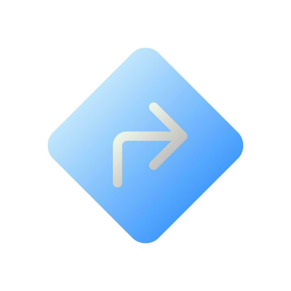 Road sign with turning right direction flat gradient two-color ui icon. Traffic control. GPS. Simple filled pictogram. GUI, UX design for mobile application. Vector isolated RGB illustration