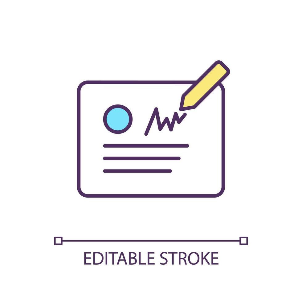 Private signature RGB color icon. Approve in person. Identification data. Official document. Legal agreement. Isolated vector illustration. Simple filled line drawing. Editable stroke