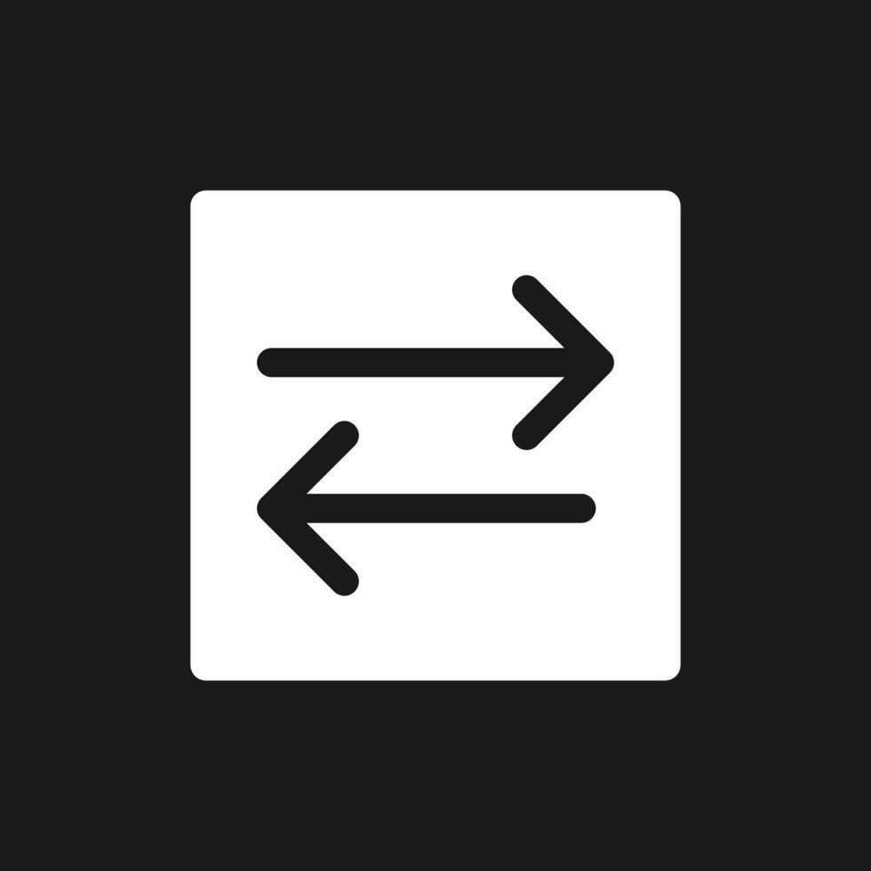 Exchange dark mode glyph ui icon. Send and receive mail. Communication. User interface design. White silhouette symbol on black space. Solid pictogram for web, mobile. Vector isolated illustration