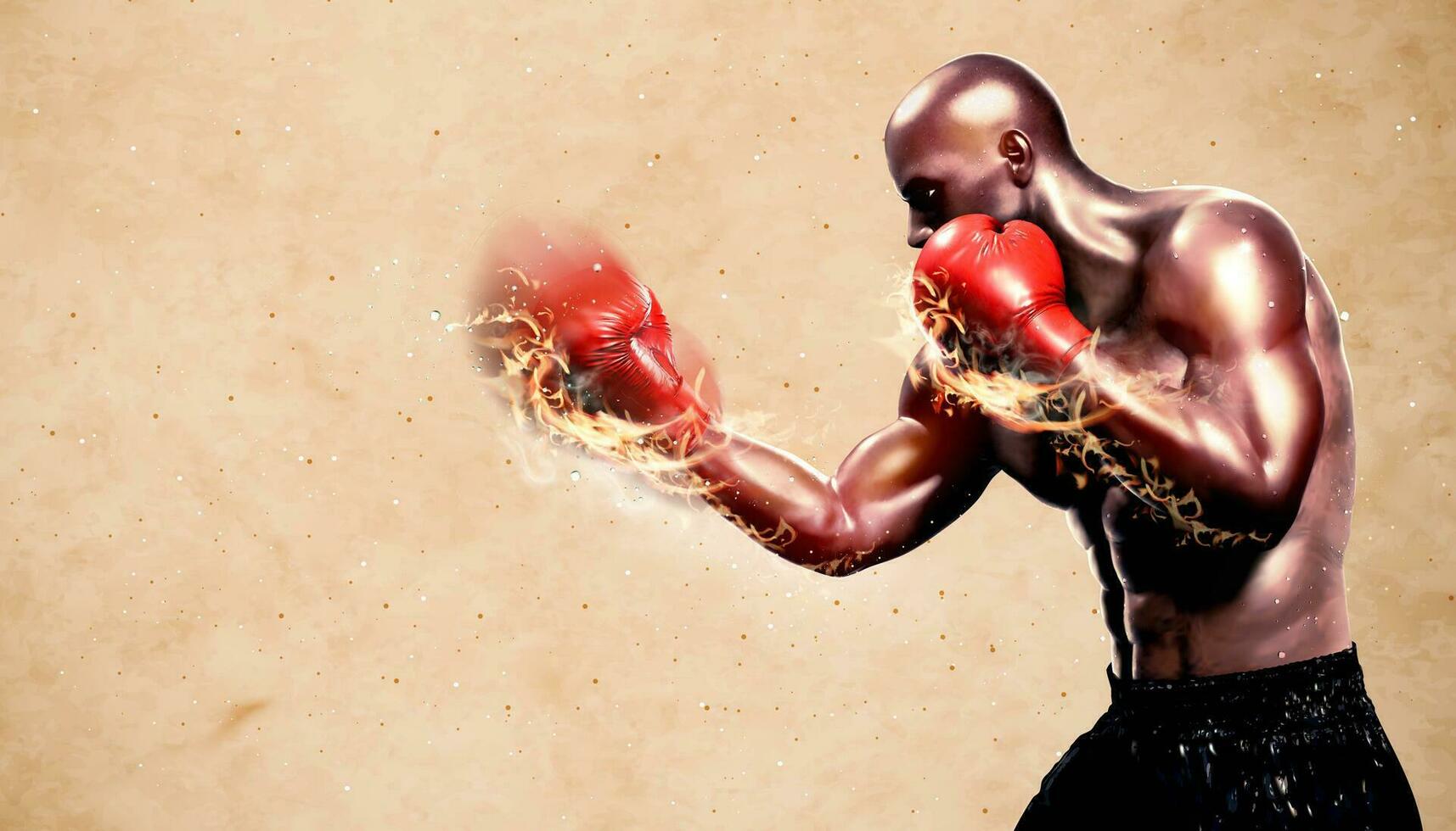 Strong boxer throwing flame hook in 3d illustration vector