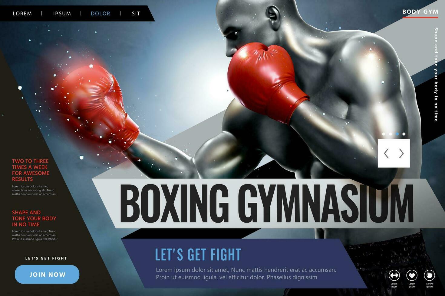 aptitud y boxeo sitio web diseño con fuerte Boxer en 3d ilustración vector