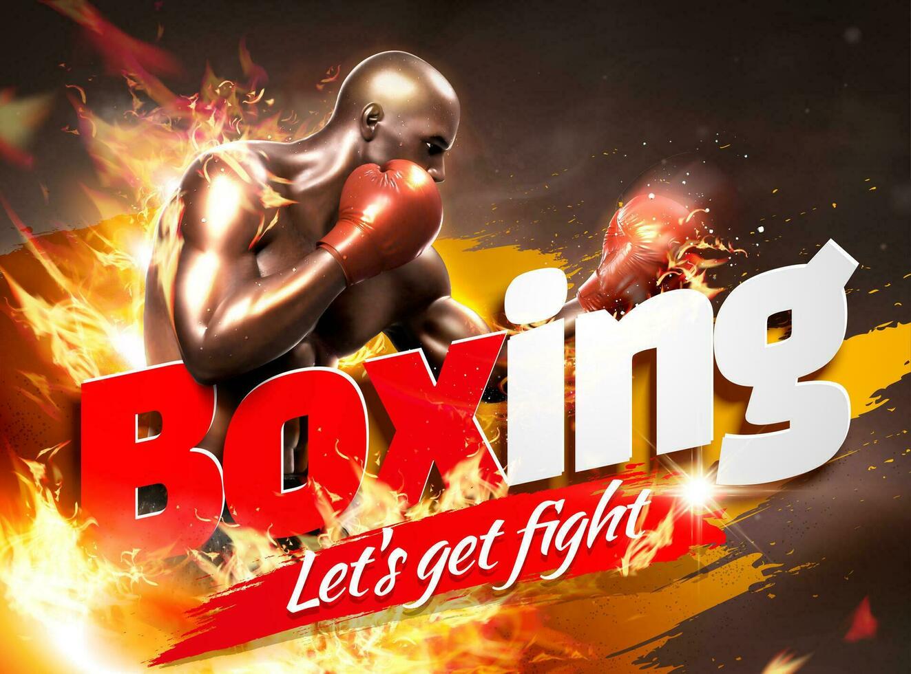 Strong boxer with flame effect in 3d illustration vector