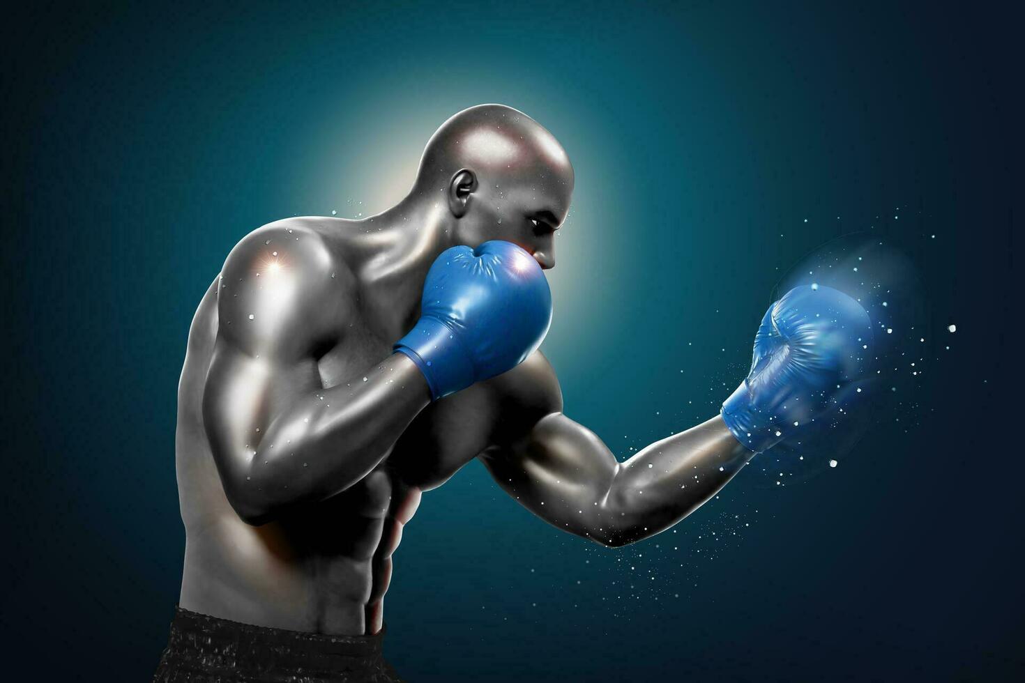 Strong boxer throwing a hook in 3d illustration vector