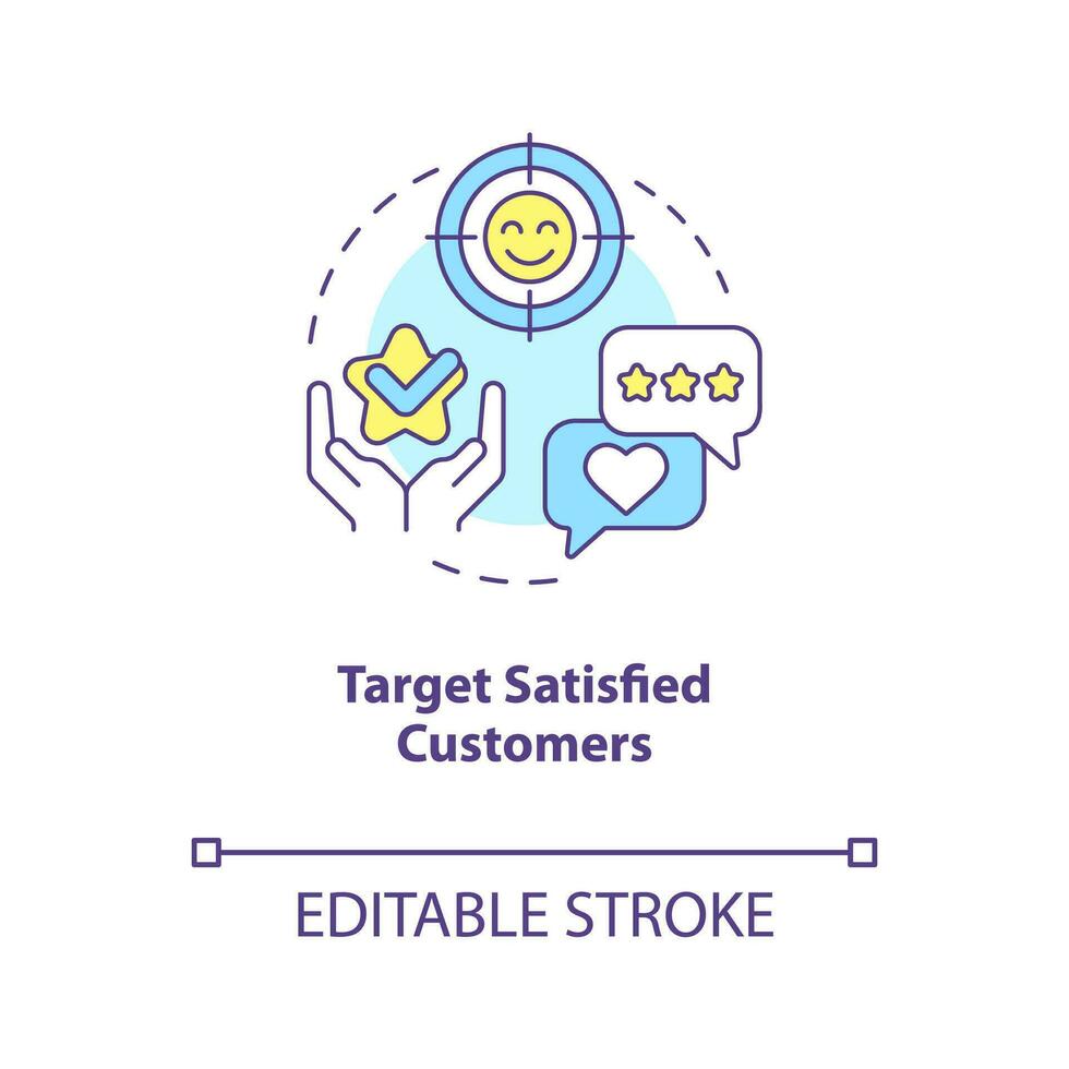 Target satisfied customers concept icon. Way to make clients write review abstract idea thin line illustration. Isolated outline drawing. Editable stroke vector