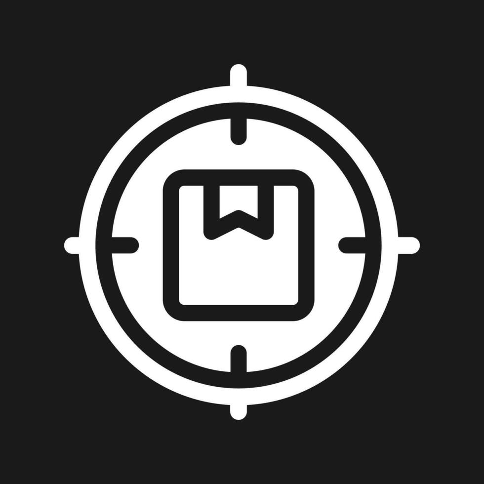 Focus on parcel dark mode glyph ui icon. Priority package. User interface design. White silhouette symbol on black space. Solid pictogram for web, mobile. Vector isolated illustration