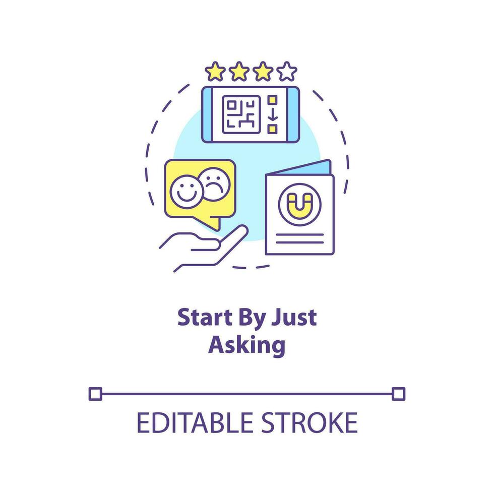Start by just asking concept icon. Making clients write review abstract idea thin line illustration. Online reputation. Isolated outline drawing. Editable stroke vector