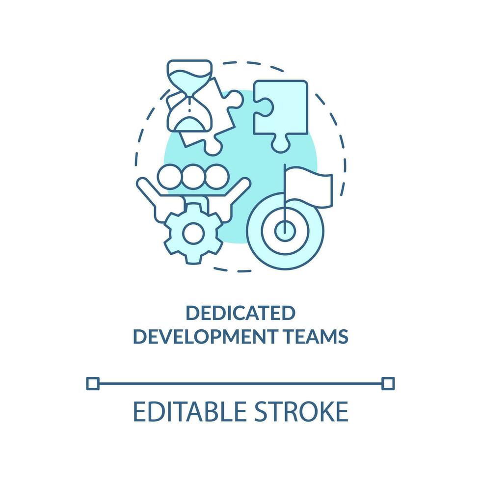 Dedicated development teams turquoise concept icon. Pricing model in IT outsourcing abstract idea thin line illustration. Isolated outline drawing. Editable stroke vector