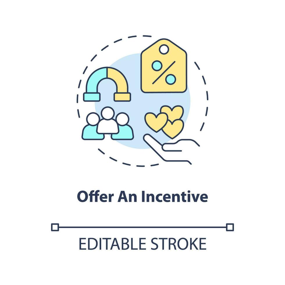 Offer incentive concept icon. Loyalty program. Motivating customers abstract idea thin line illustration. Reward, discount. Isolated outline drawing. Editable stroke vector