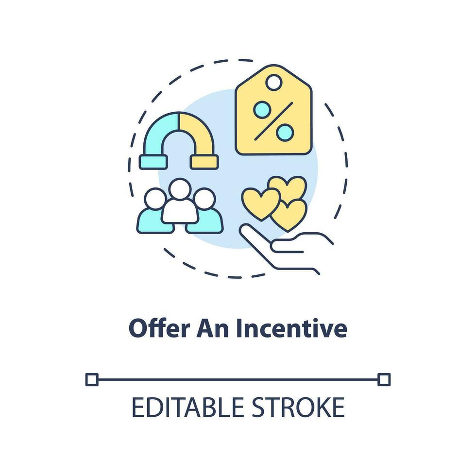 Offer incentive concept icon. Loyalty program. Motivating customers abstract idea thin line illustration. Reward, discount. Isolated outline drawing. Editable stroke vector