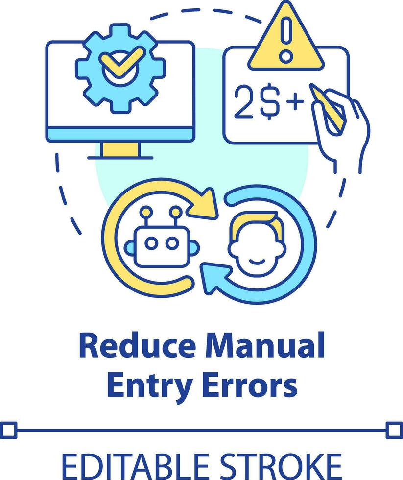 reducir manual entrada errores concepto icono. tesorería administración beneficio resumen idea Delgado línea ilustración. aislado contorno dibujo. editable carrera vector