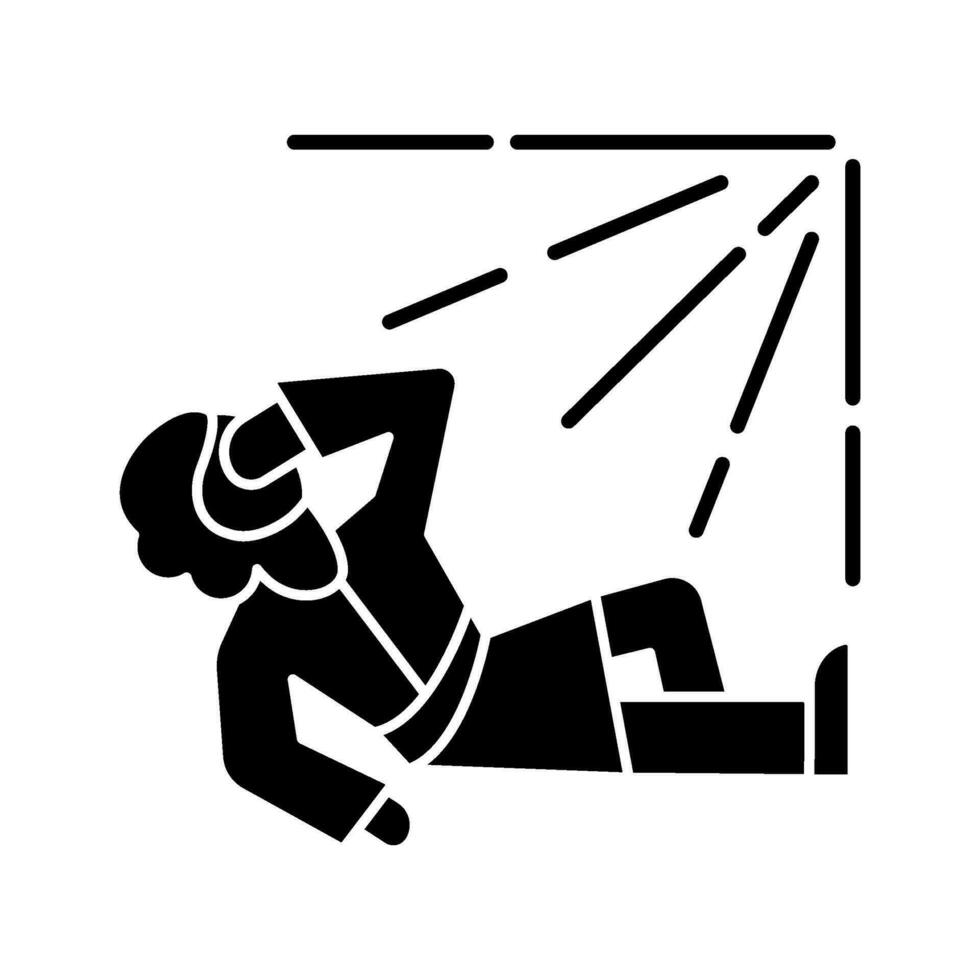 Paul conversion black glyph icon. Apostle Saul become christians. Man on ground blinded by light. Bible narrative. Silhouette symbol on white space. Solid pictogram. Vector isolated illustration