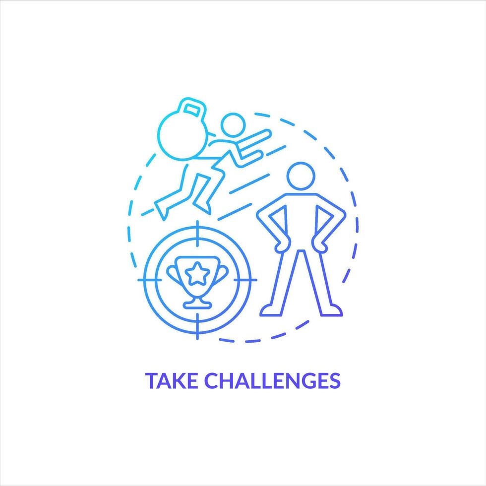 Take challenges blue gradient concept icon. Achieving goals. New experience. Improving self esteem abstract idea thin line illustration. Isolated outline drawing vector