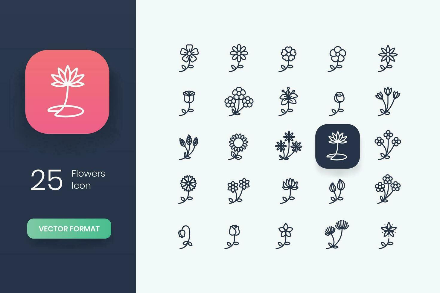 Lineal Flower Icon Design Set vector