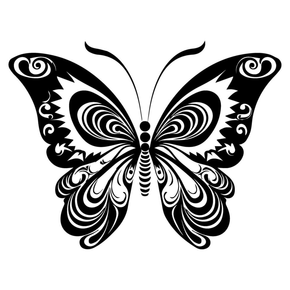 mariposa tatuaje tótem vector icono, ilusiones modelo alas.