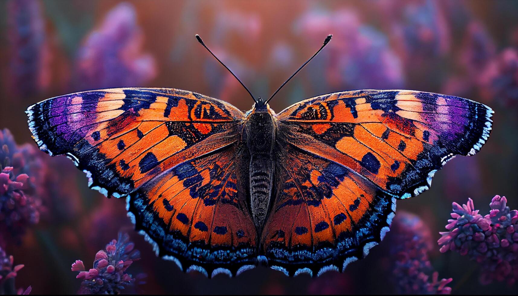 Multi colored butterfly in nature, macro shot , photo