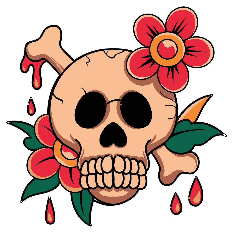 ilustración de un humano cráneo con rosado flores vector