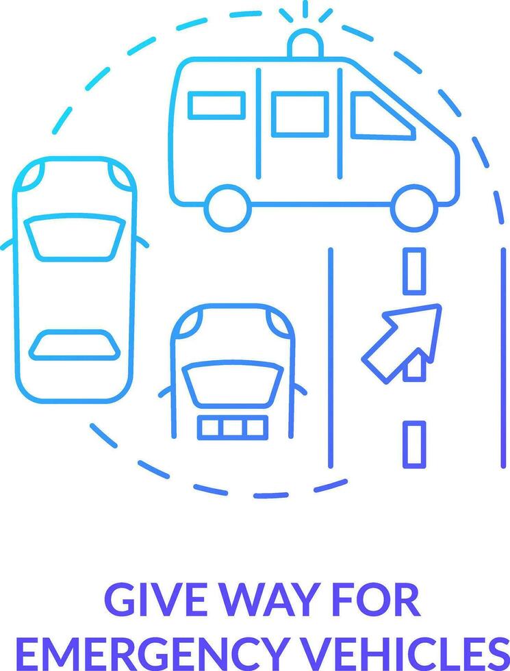 dar camino para emergencia vehículos azul degradado concepto icono. moverse para ambulancia. común conducción la seguridad regla resumen idea Delgado línea ilustración. aislado contorno dibujo vector