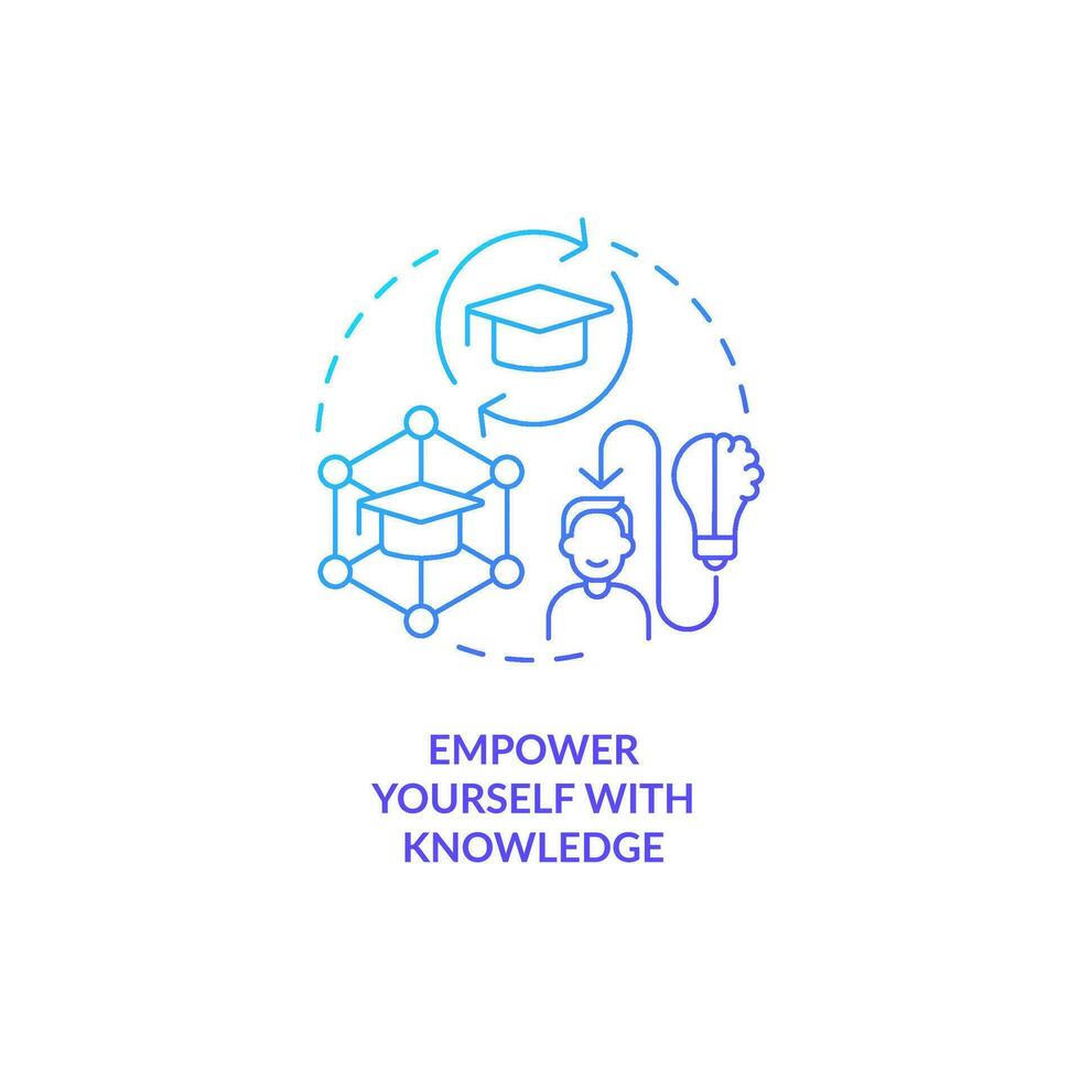 Empower yourself with knowledge blue gradient concept icon. Education. Boost self confidence at work abstract idea thin line illustration. Isolated outline drawing vector
