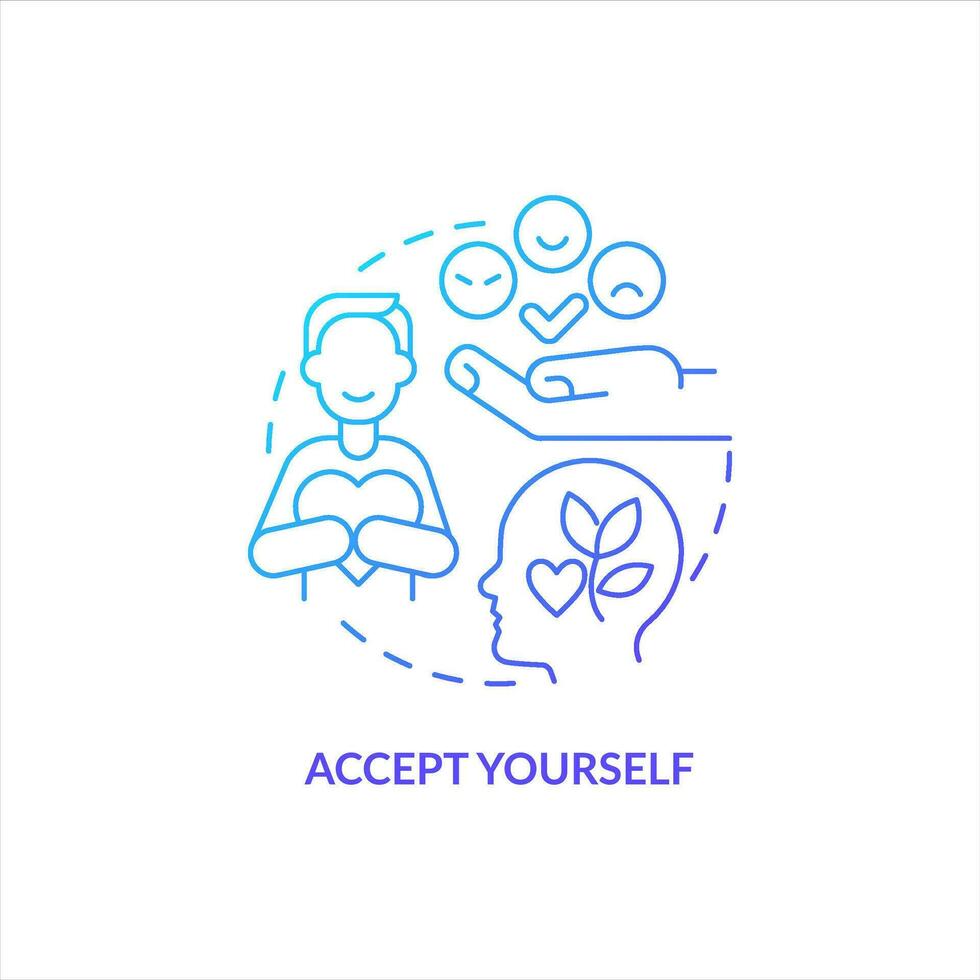 Accept yourself blue gradient concept icon. Self love benefit. Overcoming lack of confidence abstract idea thin line illustration. Isolated outline drawing vector