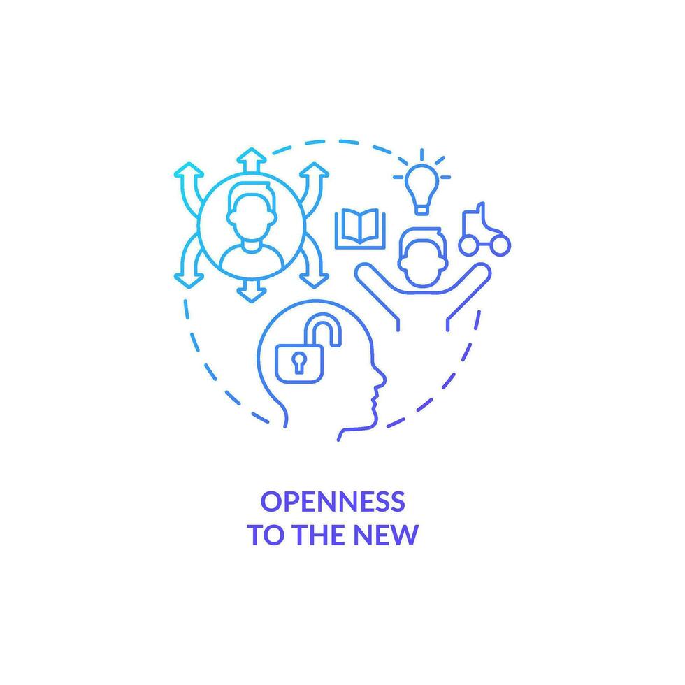 Openness to new blue gradient concept icon. Discovering world. Advantage of self confidence abstract idea thin line illustration. Isolated outline drawing vector